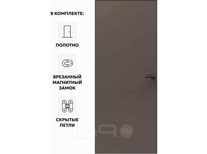 Дверь межкомнатная Порта Invisible Reverse 4AB ПЭТ, правое открывание, Keramik Brown, глухая, скрытая, кромка алюминиевая черная матовая, каркасно-щитовая