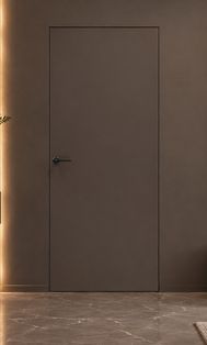 Дверь межкомнатная Порта Invisible Reverse 4AB ПЭТ, левое открывание, Keramik Brown, глухая, скрытая, кромка алюминиевая черная матовая, каркасно-щитовая