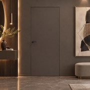 Дверь межкомнатная Порта Invisible Reverse 4AB ПЭТ, левое открывание, Keramik Brown, глухая, скрытая, кромка алюминиевая черная матовая, каркасно-щитовая