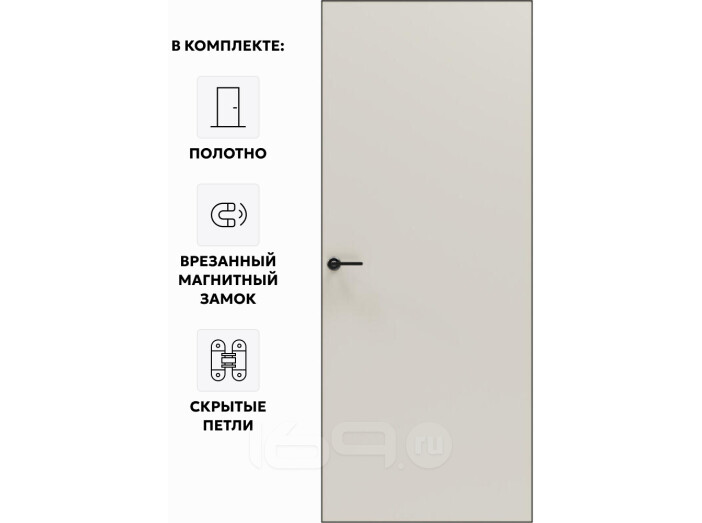 Дверь межкомнатная Порта Invisible Reverse 4AB ПЭТ, левое открывание, Keramik Valse, глухая, скрытая, кромка алюминиевая черная матовая, каркасно-щитовая