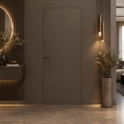 Дверь межкомнатная Порта Invisible Reverse 4A ПЭТ, правое открывание, Keramik Brown, глухая, скрытая, кромка алюминиевая матовый хром, каркасно-щитовая