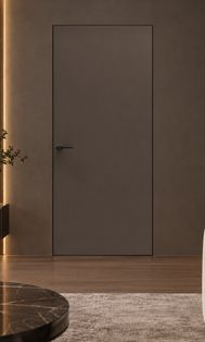 Дверь межкомнатная Порта Invisible Reverse 4AB ПЭТ, правое открывание, Keramik Brown, глухая, скрытая, кромка алюминиевая черная матовая, каркасно-щитовая