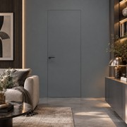 Дверь межкомнатная Порта Invisible 4A ПЭТ, Shellac Graphite, глухая, скрытая, кромка алюминиевая матовый хром, каркасно-щитовая