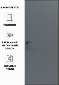 Дверь межкомнатная Порта Invisible 4AB ПЭТ, Shellac Graphite, глухая, скрытая, кромка алюминиевая черная матовая, каркасно-щитовая