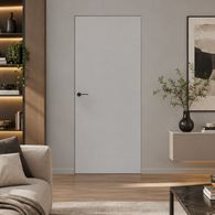 Дверь межкомнатная Порта Invisible 4AB ПЭТ, Shellac Grey, глухая, скрытая, кромка алюминиевая черная матовая, каркасно-щитовая
