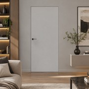 Дверь межкомнатная Порта Invisible 4AB ПЭТ, Shellac Grey, глухая, скрытая, кромка алюминиевая черная матовая, каркасно-щитовая