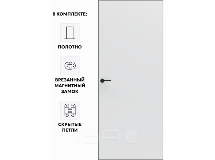 Дверь межкомнатная Порта Invisible 4AB ПЭТ, Shellac White, глухая, скрытая, кромка алюминиевая черная матовая, каркасно-щитовая