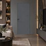 Дверь межкомнатная Порта Invisible Reverse 4A ПЭТ, левое открывание, Shellac Graphite, глухая, скрытая, кромка алюминиевая матовый хром, каркасно-щитовая