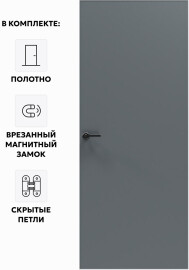 Дверь межкомнатная Порта Invisible Reverse 4A ПЭТ, правое открывание, Shellac Graphite, глухая, скрытая, кромка алюминиевая матовый хром, каркасно-щитовая