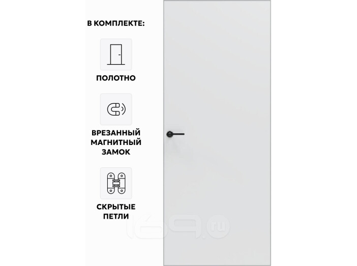 Дверь межкомнатная Порта Invisible Reverse 4A ПЭТ, правое открывание, Shellac White, глухая, скрытая, кромка алюминиевая матовый хром, каркасно-щитовая