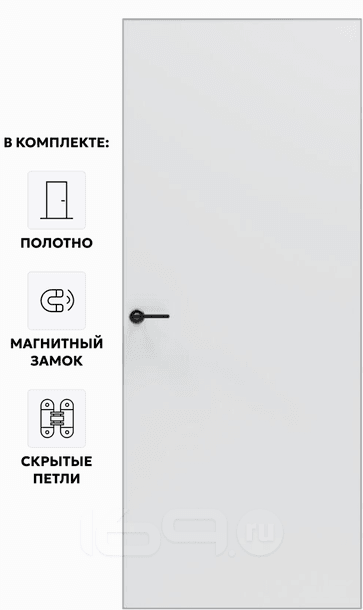 Дверь межкомнатная Порта Invisible Reverse 4A ПЭТ, правое открывание, Shellac White, глухая, скрытая, кромка алюминиевая матовый хром, каркасно-щитовая