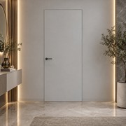 Дверь межкомнатная Порта Invisible Reverse 4AB ПЭТ, левое открывание, Shellac Grey, глухая, скрытая, кромка алюминиевая черная матовая, каркасно-щитовая