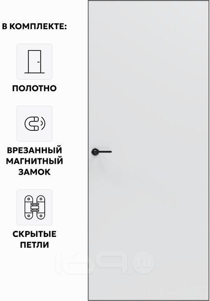 Дверь межкомнатная Порта Invisible Reverse 4AB ПЭТ, левое открывание, Shellac White, глухая, скрытая, кромка алюминиевая черная матовая, каркасно-щитовая