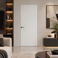 Дверь межкомнатная Порта Invisible Reverse 4AB ПЭТ, правое открывание, Shellac White, глухая, скрытая, кромка алюминиевая черная матовая, каркасно-щитовая