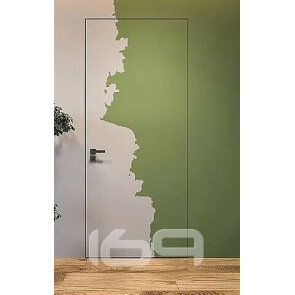 Дверь межкомнатная invisible-700, грунт (под окраску), прямое открывание, грунт, глухая, скрытая, кромка алюминиевая черная матовая, каркасно-щитовая