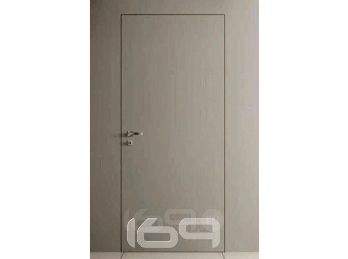 Дверь скрытого монтажа Invisible-700, грунт (под окраску), прямое открывание, Грунт, кромка алюминиевая черная матовая, каркасно-щитовая