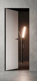 Дверь скрытого монтажа Invisible-700 U, грунт (под окраску), левое открывание, Грунт, кромка алюминиевая черная матовая, каркасно-щитовая