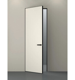 Дверь межкомнатная Порта Invisible 4AB Праймер White Грунт (под окраску), левое открывание, Серый, глухая, скрытая, кромка алюминиевая черная матовая, каркасно-щитовая