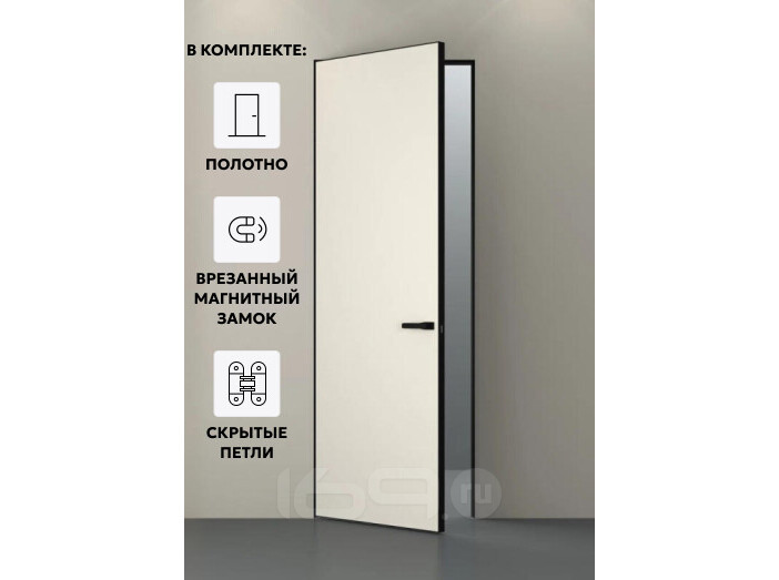 Дверь межкомнатная Порта Invisible 4AB Грунт (под окраску), Серый, глухая, скрытая, кромка алюминиевая черная матовая, каркасно-щитовая