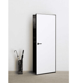 Дверь межкомнатная Порта Invisible 4AB Праймер White Грунт (под окраску), Серый, глухая, скрытая, кромка алюминиевая черная матовая, каркасно-щитовая