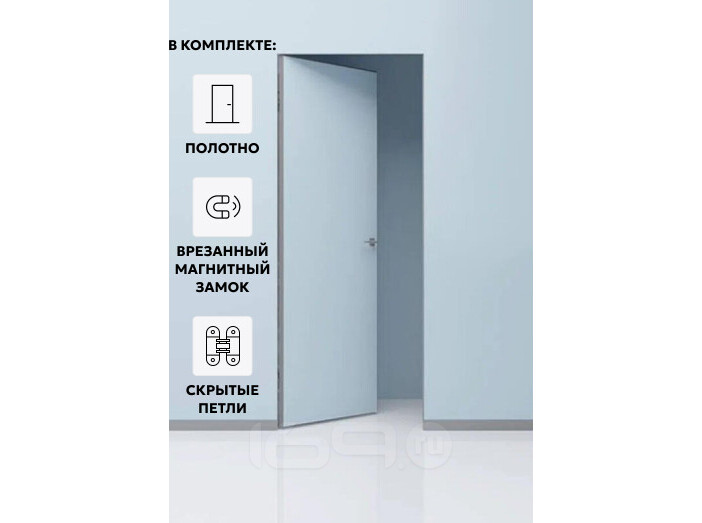 Дверь межкомнатная Порта Invisible Reverse 4A Грунт (под окраску), правое открывание, Серый, глухая, скрытая, кромка алюминиевая матовый хром, каркасно-щитовая