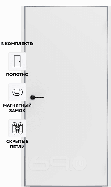 Дверь межкомнатная Порта Invisible Reverse 4A Грунт (под окраску), правое открывание, Серый, глухая, скрытая, кромка алюминиевая матовый хром, каркасно-щитовая