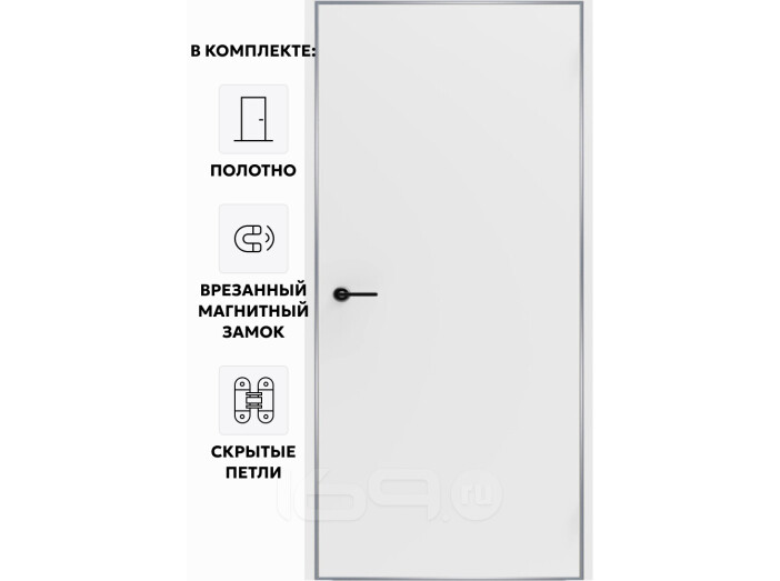 Дверь межкомнатная Порта Invisible Reverse 4A Грунт (под окраску), левое открывание, Серый, глухая, скрытая, кромка алюминиевая матовый хром, каркасно-щитовая