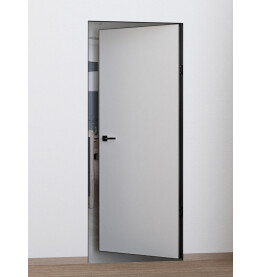 Дверь межкомнатная Порта Invisible Reverse 4AB Праймер White Грунт (под окраску), левое открывание, Серый, глухая, скрытая, кромка алюминиевая черная матовая, каркасно-щитовая