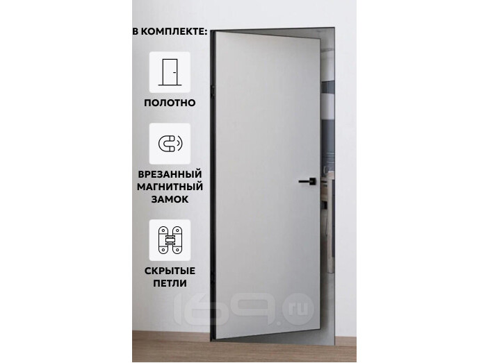 Дверь межкомнатная Порта Invisible Reverse 4AB Грунт (под окраску), правое открывание, Серый, глухая, скрытая, кромка алюминиевая черная матовая, каркасно-щитовая