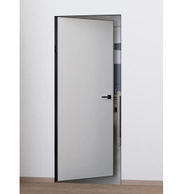 Дверь межкомнатная Порта Invisible Reverse 4AB Праймер White Грунт (под окраску), правое открывание, Серый, глухая, скрытая, кромка алюминиевая черная матовая, каркасно-щитовая