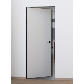 Дверь межкомнатная Порта Invisible Reverse 4AB Грунт (под окраску), правое открывание, Серый, глухая, скрытая, кромка алюминиевая черная матовая, каркасно-щитовая