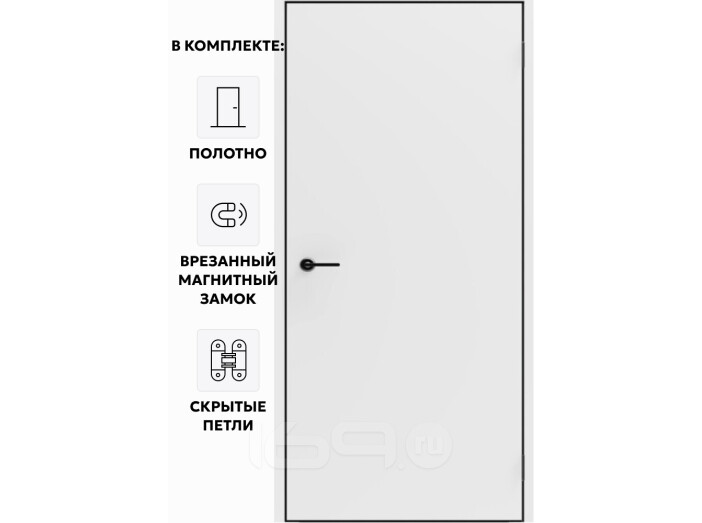 Дверь межкомнатная Порта Invisible Reverse 4AB Грунт (под окраску), правое открывание, Серый, глухая, скрытая, кромка алюминиевая черная матовая, каркасно-щитовая