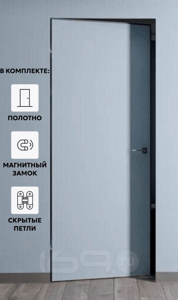 Дверь межкомнатная Порта Invisible Reverse 4AB Грунт (под окраску), правое открывание, Серый, глухая, скрытая, кромка алюминиевая черная матовая, каркасно-щитовая