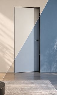 Дверь межкомнатная Порта Invisible Reverse 4AB Грунт (под окраску), правое открывание, Серый, глухая, скрытая, кромка алюминиевая черная матовая, каркасно-щитовая