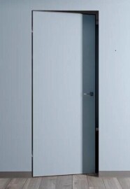 Дверь межкомнатная Порта Invisible Reverse 4AB Грунт (под окраску), левое открывание, Серый, глухая, скрытая, кромка алюминиевая черная матовая, каркасно-щитовая