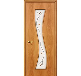 Дверь межкомнатная 11Ф Ламинированные Л-12 (МиланОрех), остекленная, белое художественное, с элементами фьюзинга, кромка пвх, каркасно-щитовая