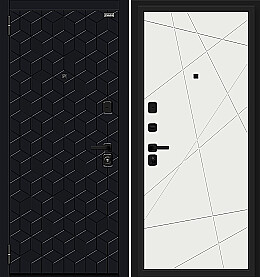 Дверь входная Кьюб (RBE) Total Black/Super White, 2 замка