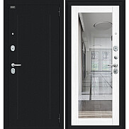 Дверь входная Флэш Букле черное/Snow Melinga, с зеркалом, 2 замка