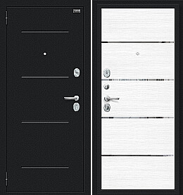 Дверь входная Лайн Букле черное/Snow Melinga, 2 замка