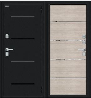 Дверь входная Thermo Лайн/BChrome с терморазрывом Букле черное/Cappuccino Melinga, 2 замка, с ночной задвижкой