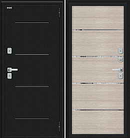 Дверь входная Thermo Лайн/BChrome с терморазрывом Букле черное/Cappuccino Melinga, 2 замка