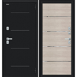 Дверь входная Thermo Лайн/BChrome с терморазрывом Букле черное/Cappuccino Melinga, 2 замка