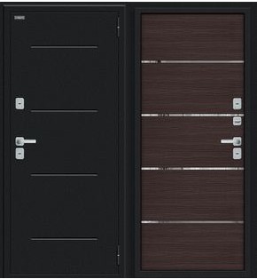 Дверь входная Thermo Лайн/BChrome с терморазрывом Букле черное/Wenge Melinga, 2 замка, с ночной задвижкой
