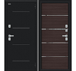 Дверь входная Thermo Лайн/BChrome с терморазрывом Букле черное/Wenge Melinga, 2 замка, с ночной задвижкой