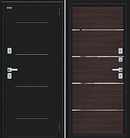 Дверь входная Thermo Лайн/BChrome с терморазрывом Букле черное/Wenge Melinga, 2 замка