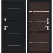 Дверь входная Thermo Лайн/BChrome с терморазрывом Букле черное/Wenge Melinga, 2 замка, с ночной задвижкой