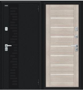 Дверь входная Thermo Техно Д2/BChrome с терморазрывом Букле черное/Cappuccino Melinga, 2 замка, с ночной задвижкой