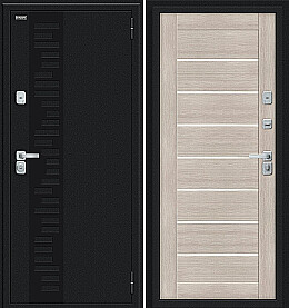 Дверь входная Thermo Техно Д2/BChrome с терморазрывом Букле черное/Cappuccino Melinga, 2 замка