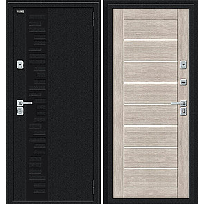 Дверь входная Thermo Техно Д2/BChrome с терморазрывом Букле черное/Cappuccino Melinga, 2 замка