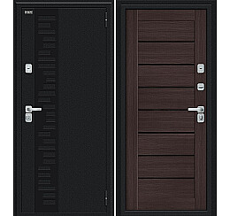 Дверь входная Thermo Техно Д2/BChrome с терморазрывом Букле черное/Wenge Melinga, 2 замка, с ночной задвижкой